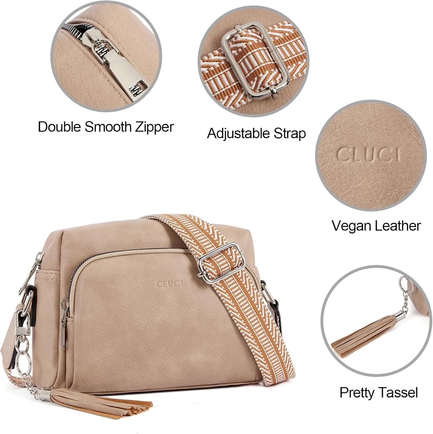 CLUCI Crossbody Bags for Women, Vegan Leather Shoulder Handbags，Purses for Women with Adjustable Wide Strap