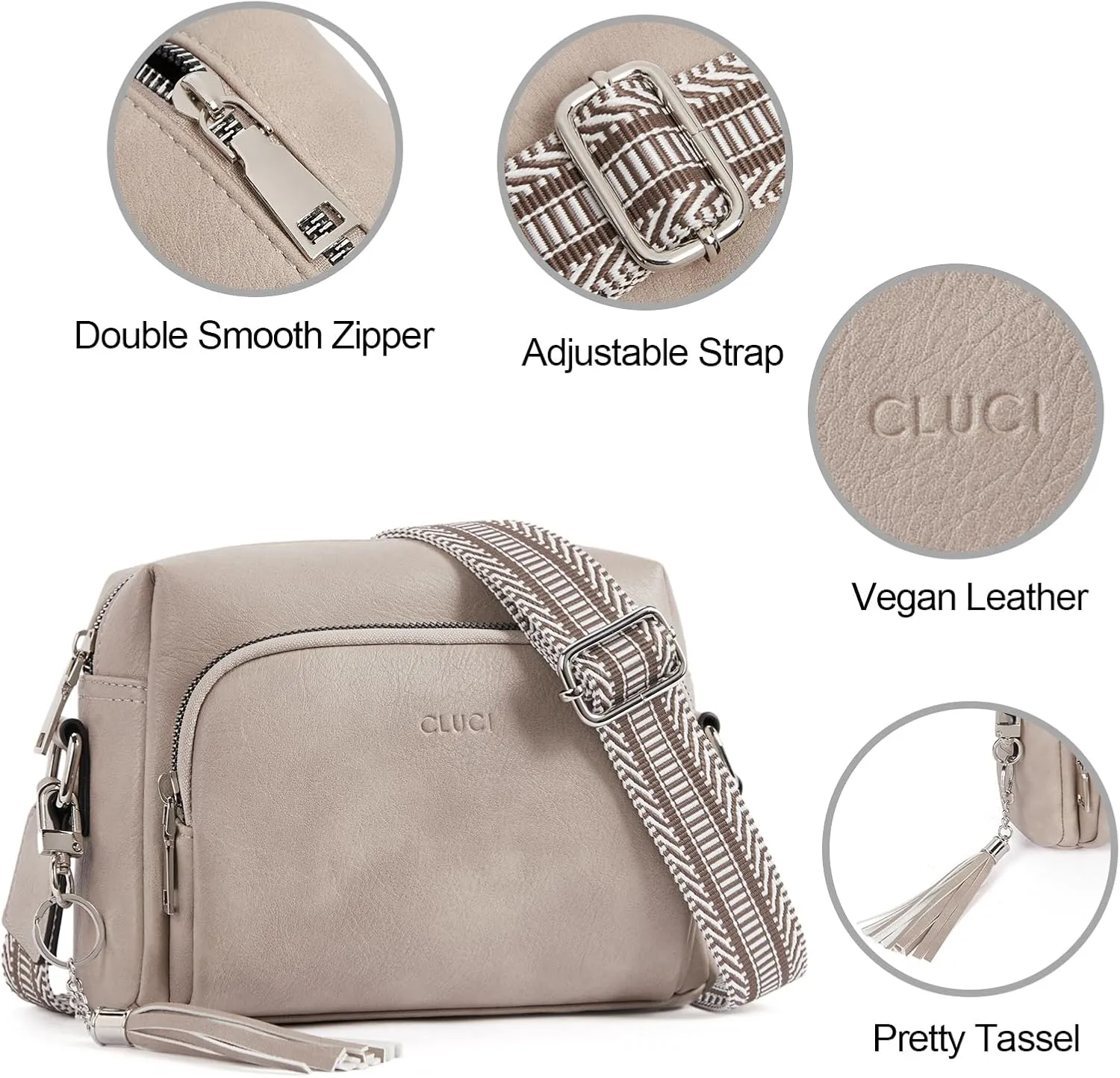 CLUCI Crossbody Bags for Women, Vegan Leather Shoulder Handbags，Purses for Women with Adjustable Wide Strap