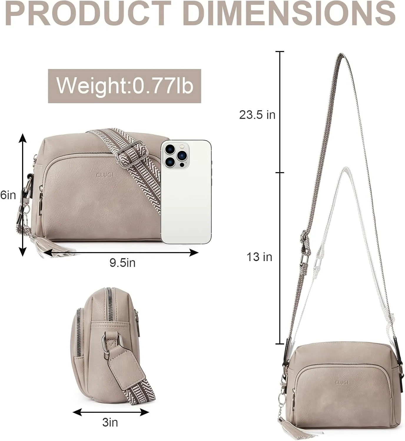 CLUCI Crossbody Bags for Women, Vegan Leather Shoulder Handbags，Purses for Women with Adjustable Wide Strap