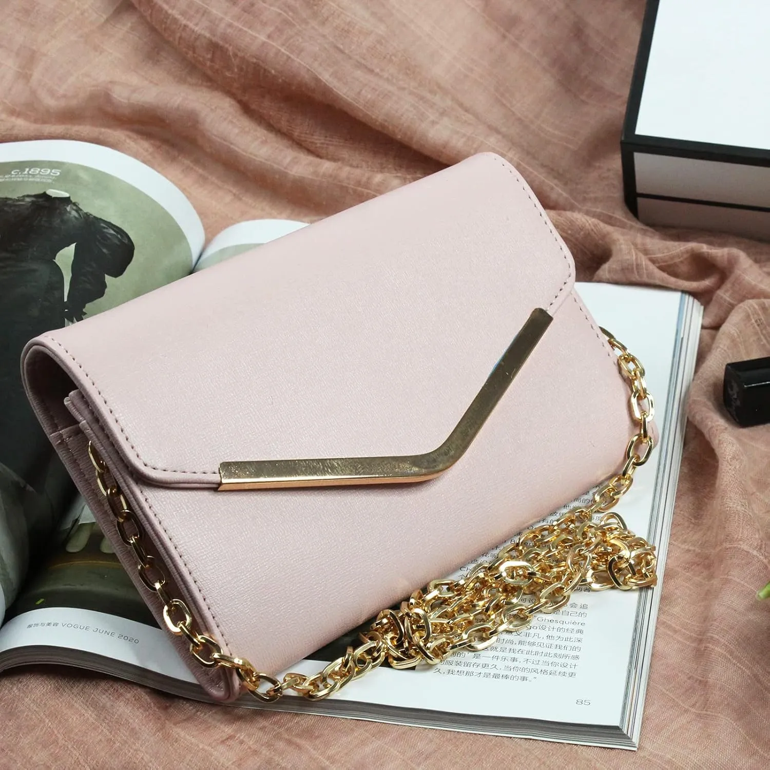 Clutch Purse Evening Bag for Women, Envelope Handbag With Detachable Chain for Wedding and Party