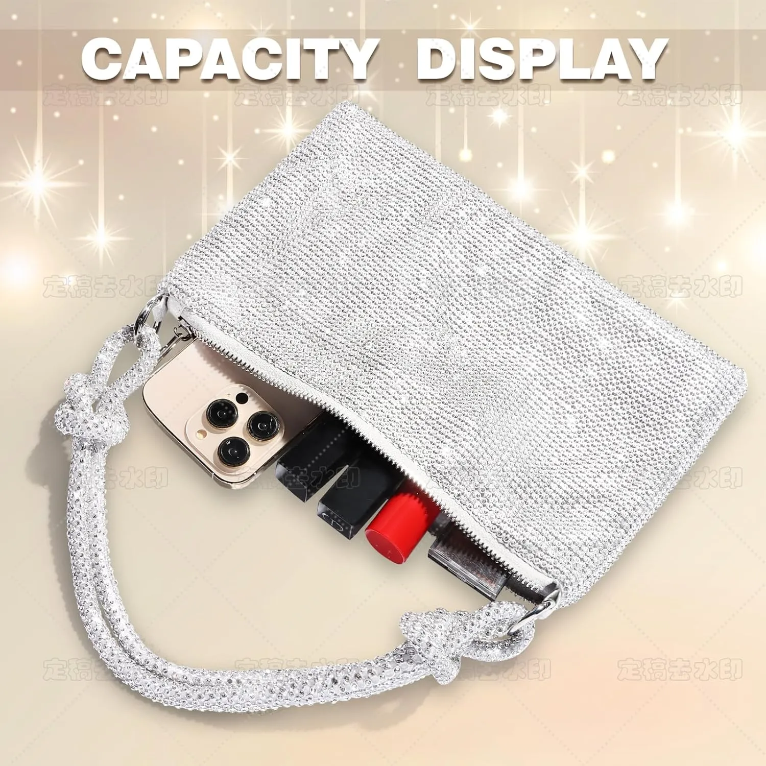 Clutch Purse for Women,Sparkly Rhinestone Evening Bag Wedding & Party Accessories,Handbag Fits Phone,Wallet & Lipstick