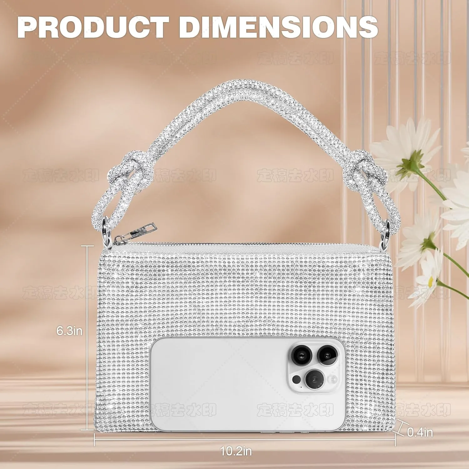 Clutch Purse for Women,Sparkly Rhinestone Evening Bag Wedding & Party Accessories,Handbag Fits Phone,Wallet & Lipstick