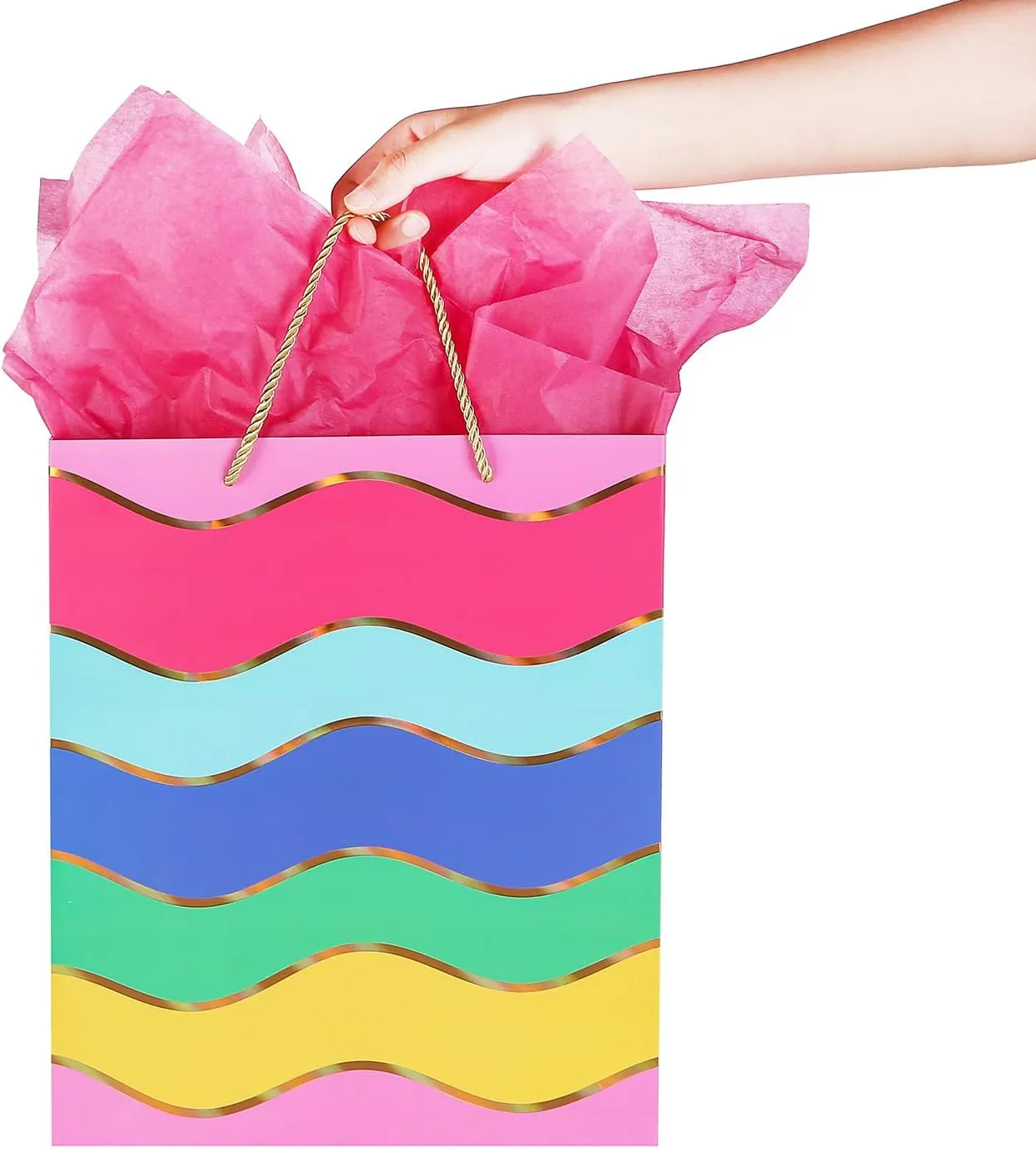 Cmecial 15.7" Paper Gift Bags with Tissue Paper, Extra Large Gift Bags with Handles, Birthday Bags Medium Size, Rainbow Bag Large Size, Medium Birthday Wrap Bag Set for Kids