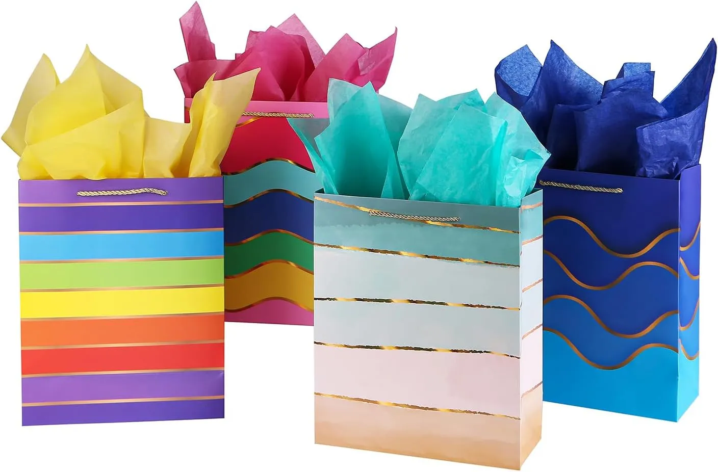 Cmecial 15.7" Paper Gift Bags with Tissue Paper, Extra Large Gift Bags with Handles, Birthday Bags Medium Size, Rainbow Bag Large Size, Medium Birthday Wrap Bag Set for Kids