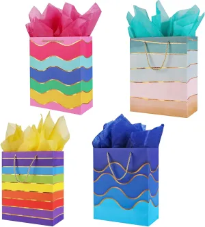 Cmecial 15.7" Paper Gift Bags with Tissue Paper, Extra Large Gift Bags with Handles, Birthday Bags Medium Size, Rainbow Bag Large Size, Medium Birthday Wrap Bag Set for Kids