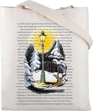 CMNIM Narnia Lamp Post Tote Bag Fantasy Inspired Book Lovers Literature Shopping Bag Bookish Book Nerd Gift