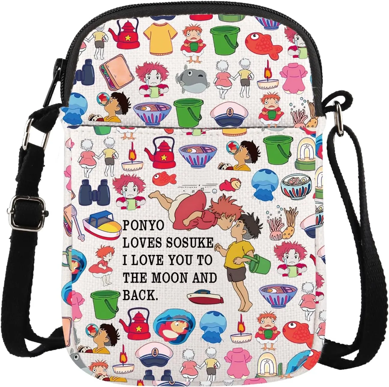 CMNIM Ponyo Crossbody Bag Anime Inspired Gift for Ponyo Lovers Fans Gift Ponyo and Sosuke Gift Anime Adjustable Strap Bag