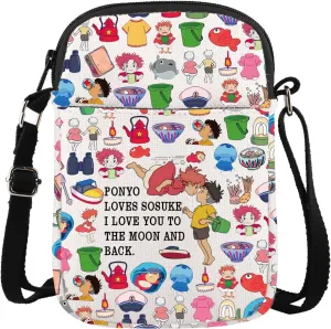 CMNIM Ponyo Crossbody Bag Anime Inspired Gift for Ponyo Lovers Fans Gift Ponyo and Sosuke Gift Anime Adjustable Strap Bag