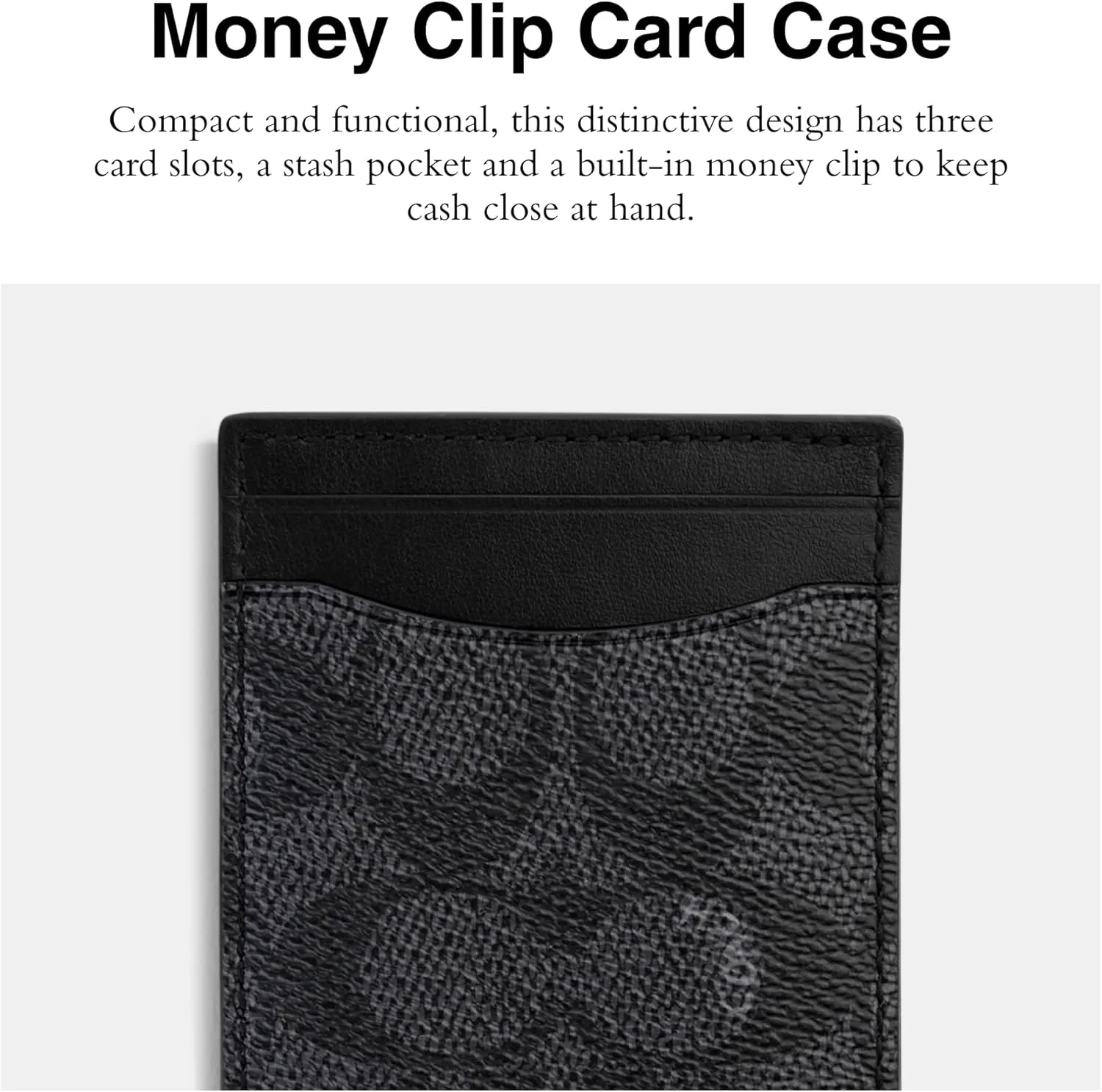 Coach Mens Money Clip Card Case in Signature, Charcoal