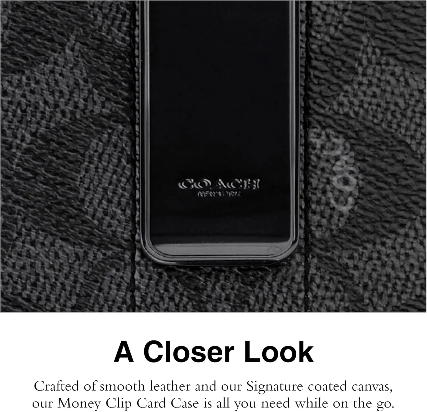 Coach Mens Money Clip Card Case in Signature, Charcoal