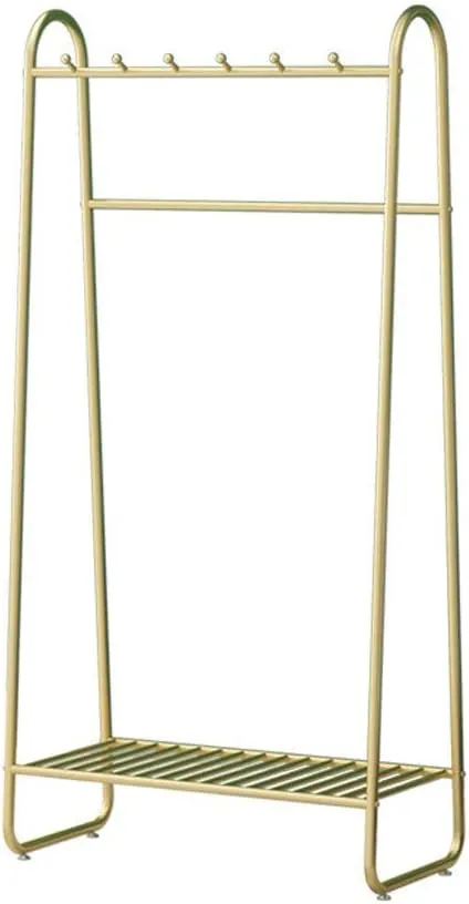 Coat Rack,Standing Coat and Hat Hanger Organizer Rack with 6 Hooks,Easy Assembly,for Clothes,Hats,Handbags,Umbrella,Height 160cm,Golden.