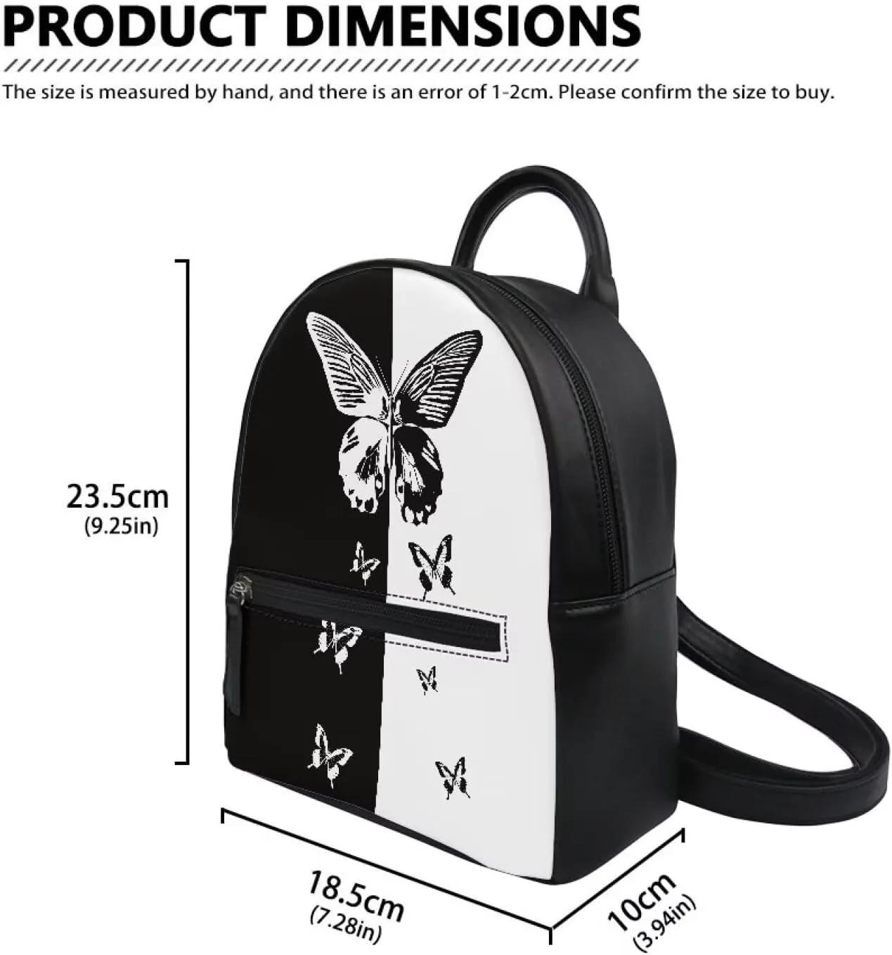 COEQINE Gothic Mini Backpack Purse for Women Black Butterfly Leather Bags For Women Birthday Christmas Party Shopping Bag Handbag With Front Zipper Pocket Portable Daypack
