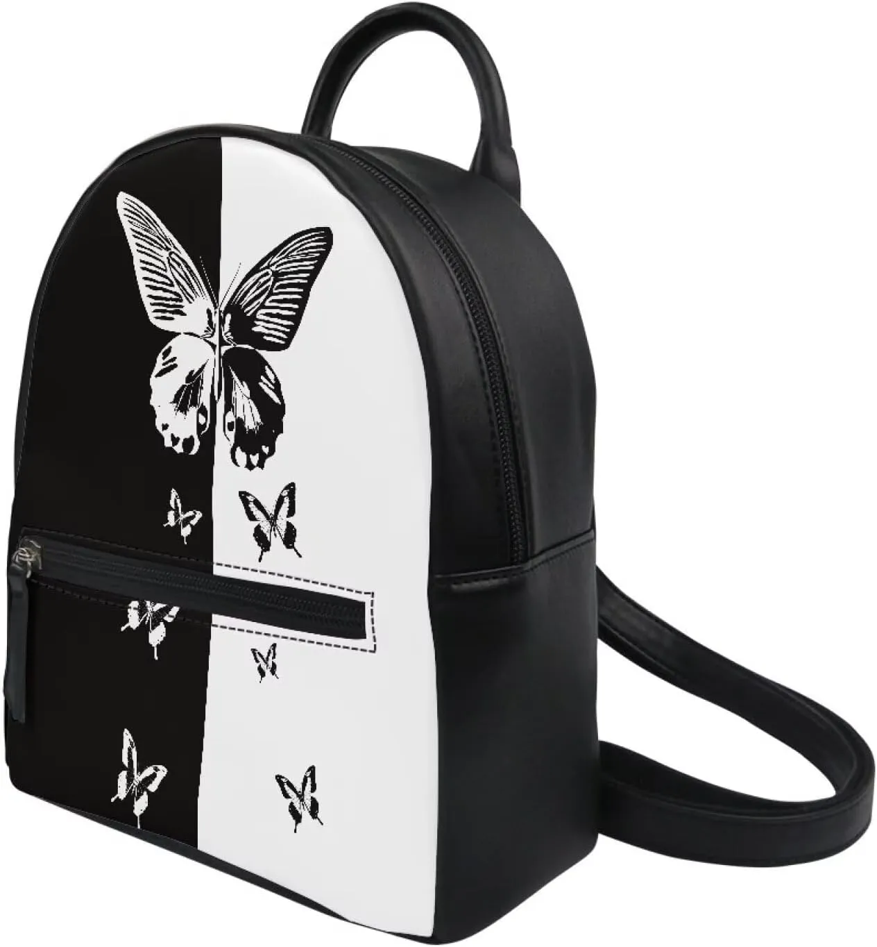 COEQINE Gothic Mini Backpack Purse for Women Black Butterfly Leather Bags For Women Birthday Christmas Party Shopping Bag Handbag With Front Zipper Pocket Portable Daypack