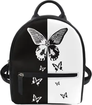 COEQINE Gothic Mini Backpack Purse for Women Black Butterfly Leather Bags For Women Birthday Christmas Party Shopping Bag Handbag With Front Zipper Pocket Portable Daypack