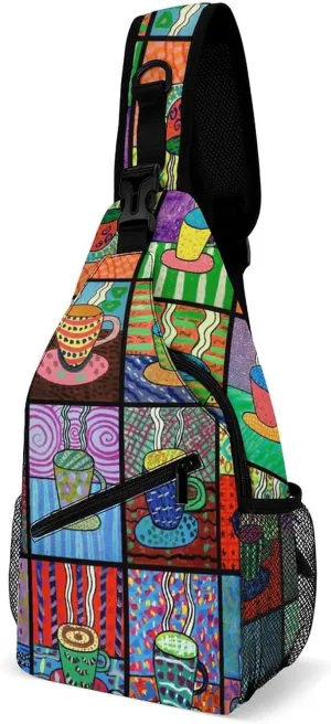Coffee Cups Tempera Paint Casual Sling Bag Backpack Travel Shoulder Chest Crossbody Bags Adjustable Daypack Unisex