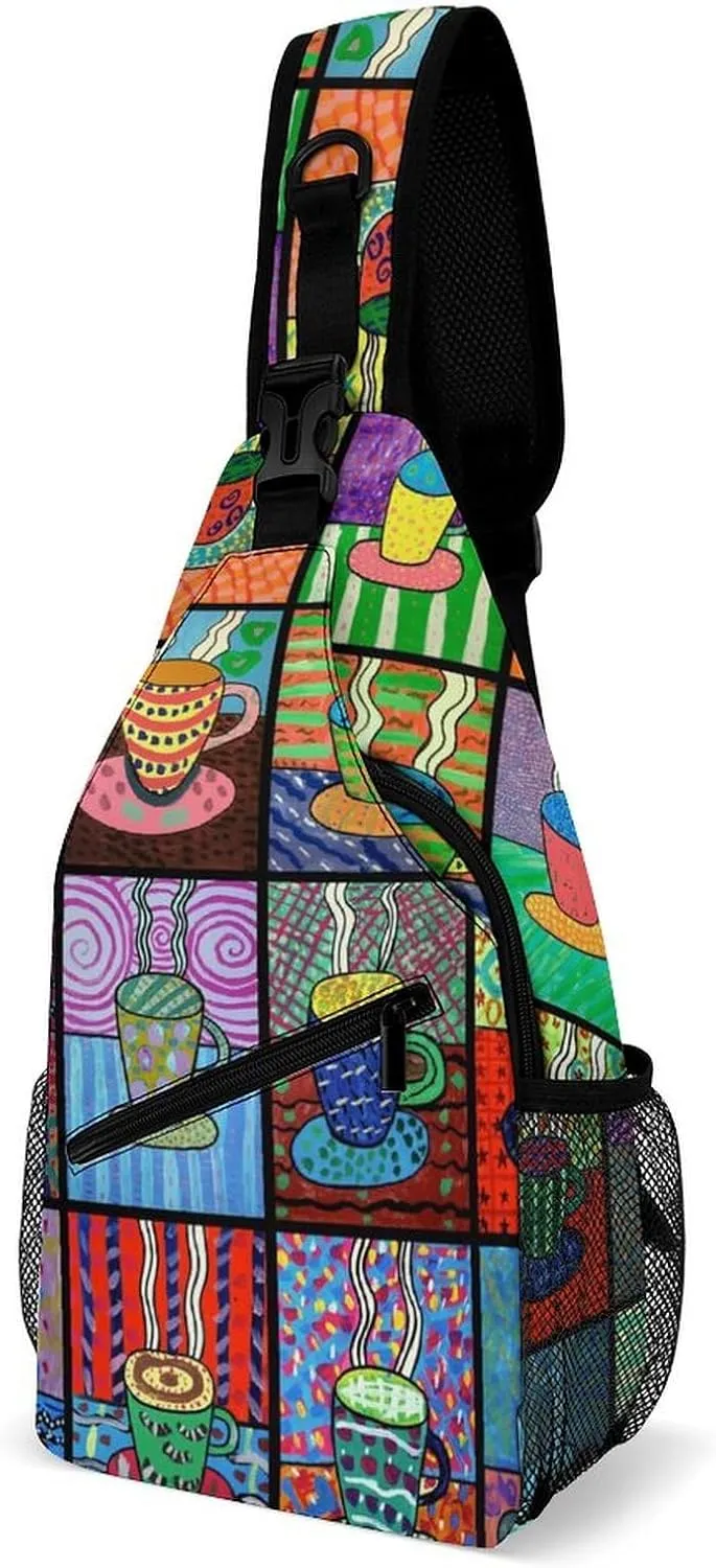 Coffee Cups Tempera Paint Casual Sling Bag Backpack Travel Shoulder Chest Crossbody Bags Adjustable Daypack Unisex