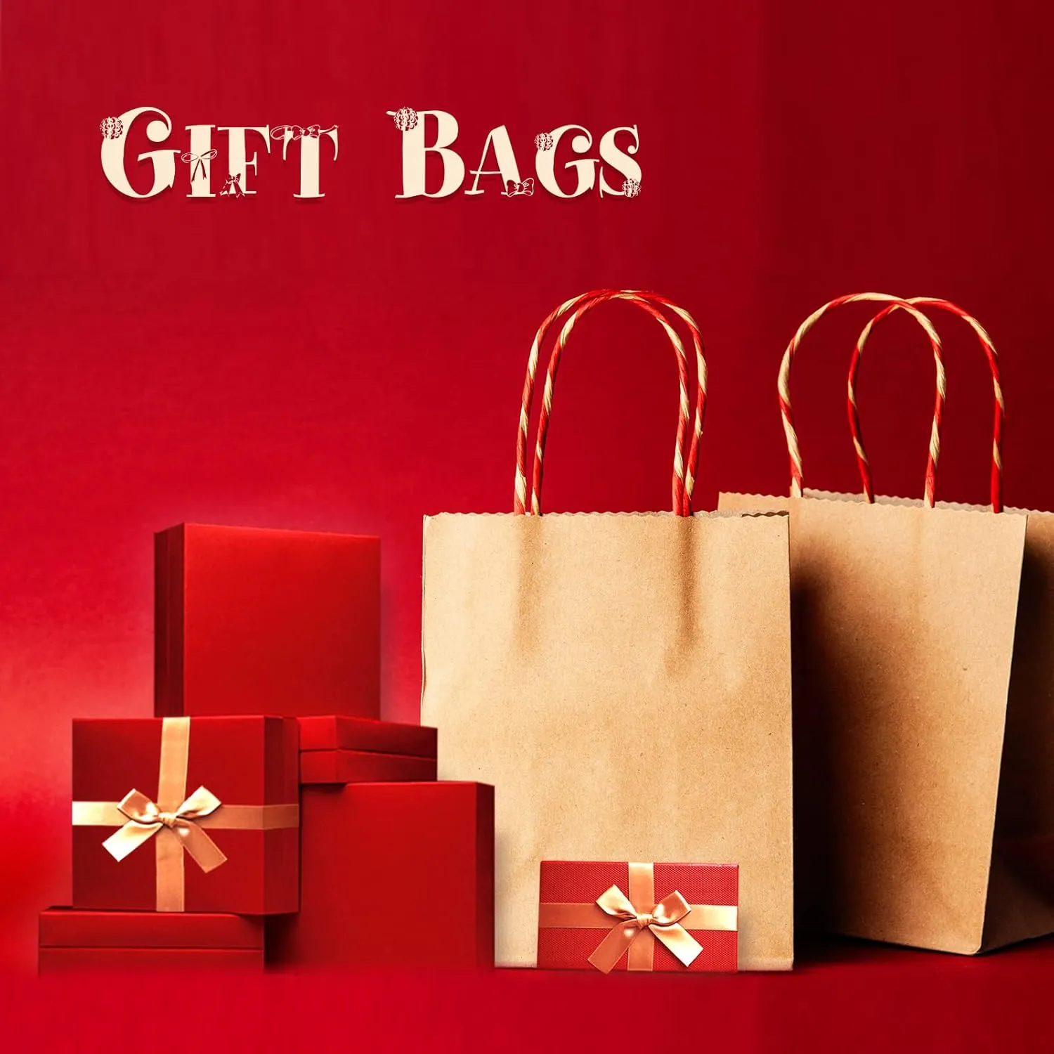 COGLARING 100Pcs Brown Gift Bags with Handles - 11x5.9x11 Inch Kraft Paper Bags for Parties, Weddings, Shopping, Grocery, Takeout & Retail - Bulk Brown Paper Gift Bags
