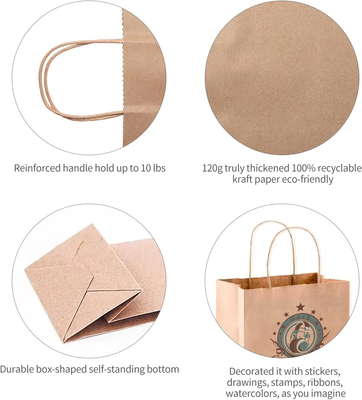 COGLARING 100Pcs Brown Gift Bags with Handles - 11x5.9x11 Inch Kraft Paper Bags for Parties, Weddings, Shopping, Grocery, Takeout & Retail - Bulk Brown Paper Gift Bags