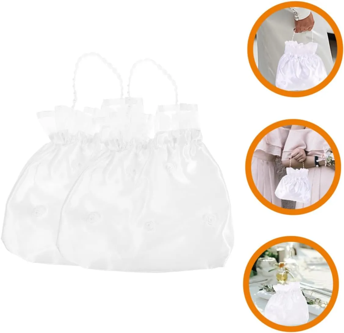 COHEALI Sets Bridal Handbag Set Wedding Bridal Tote Bags Flower Design Handbag Present Bag for Bridesmaid Wedding White Purse for Girls Pcs