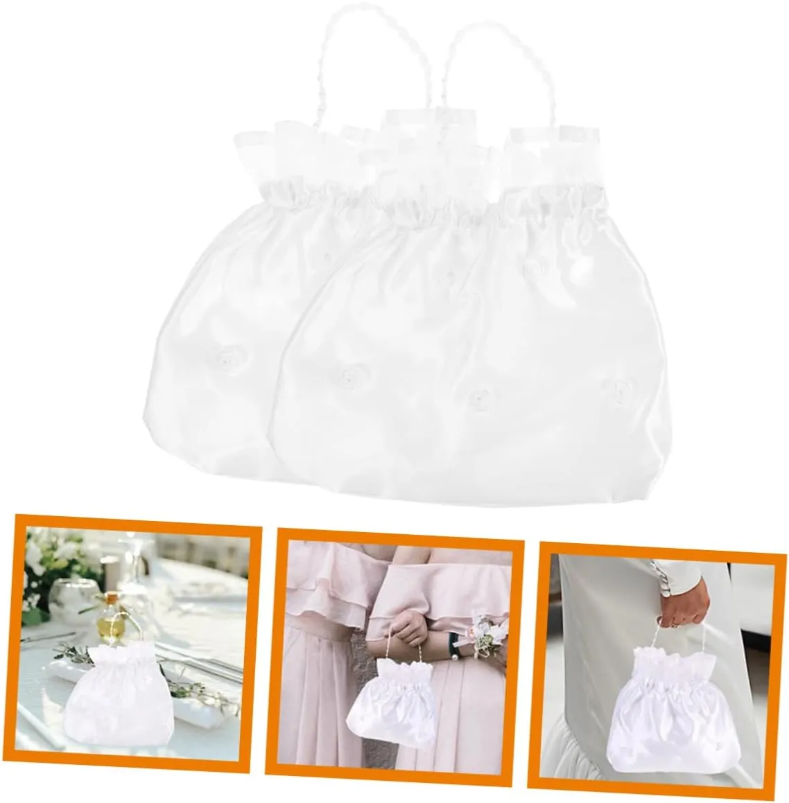 COHEALI Sets Bridal Handbag Set Wedding Bridal Tote Bags Flower Design Handbag Present Bag for Bridesmaid Wedding White Purse for Girls Pcs