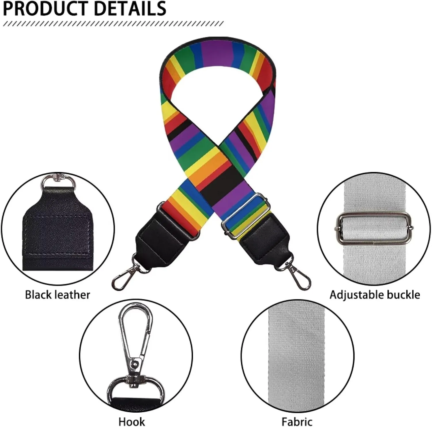 Coldinair LGBT Wide Shoulder Strap Guitar Strap for Purse Replacement and Adjustable Crossbody Bag Straps Gay Pride Handbag Crossbody Bags Shoulder Bags,Rainbow Bag Strap