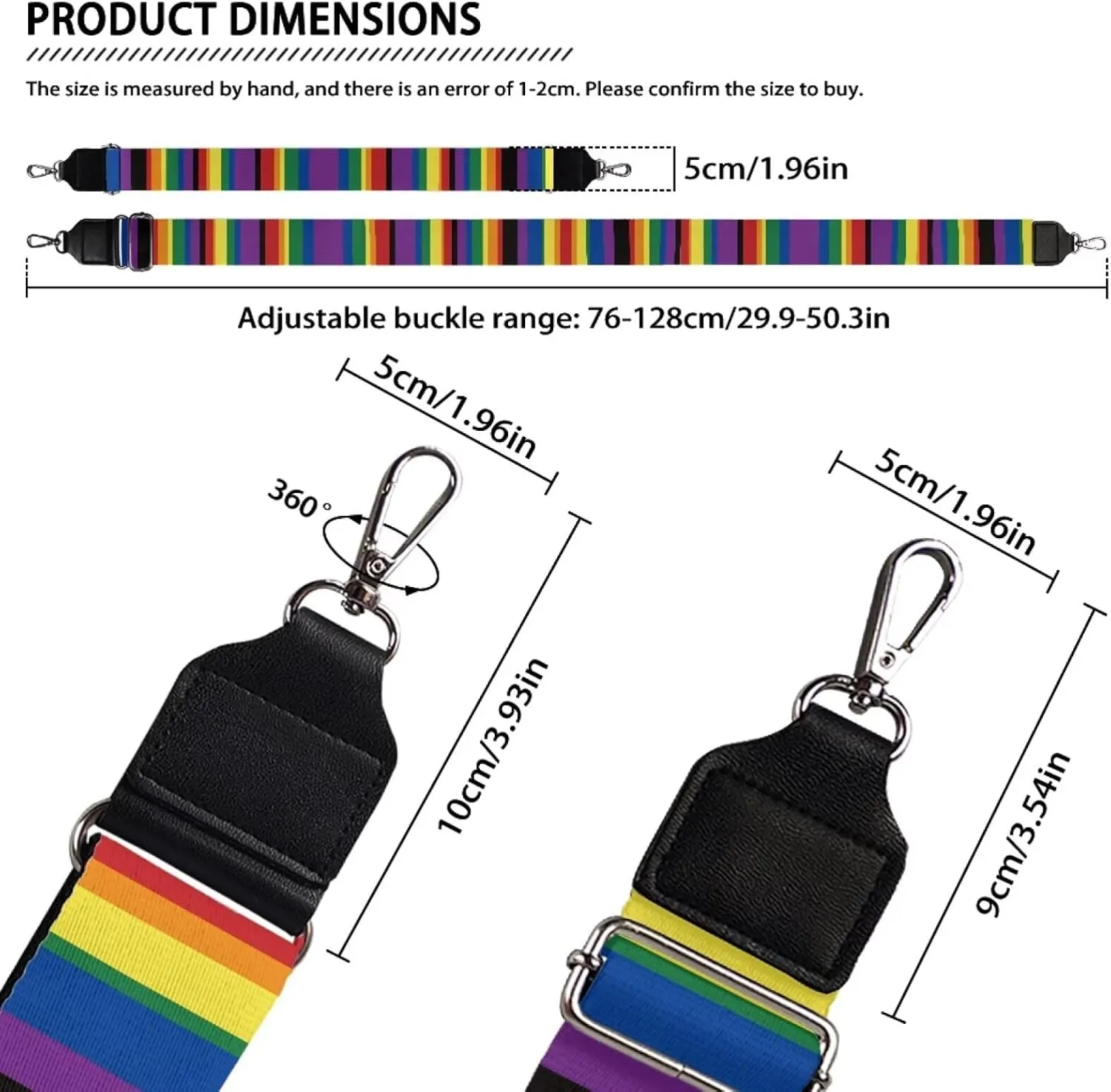 Coldinair LGBT Wide Shoulder Strap Guitar Strap for Purse Replacement and Adjustable Crossbody Bag Straps Gay Pride Handbag Crossbody Bags Shoulder Bags,Rainbow Bag Strap
