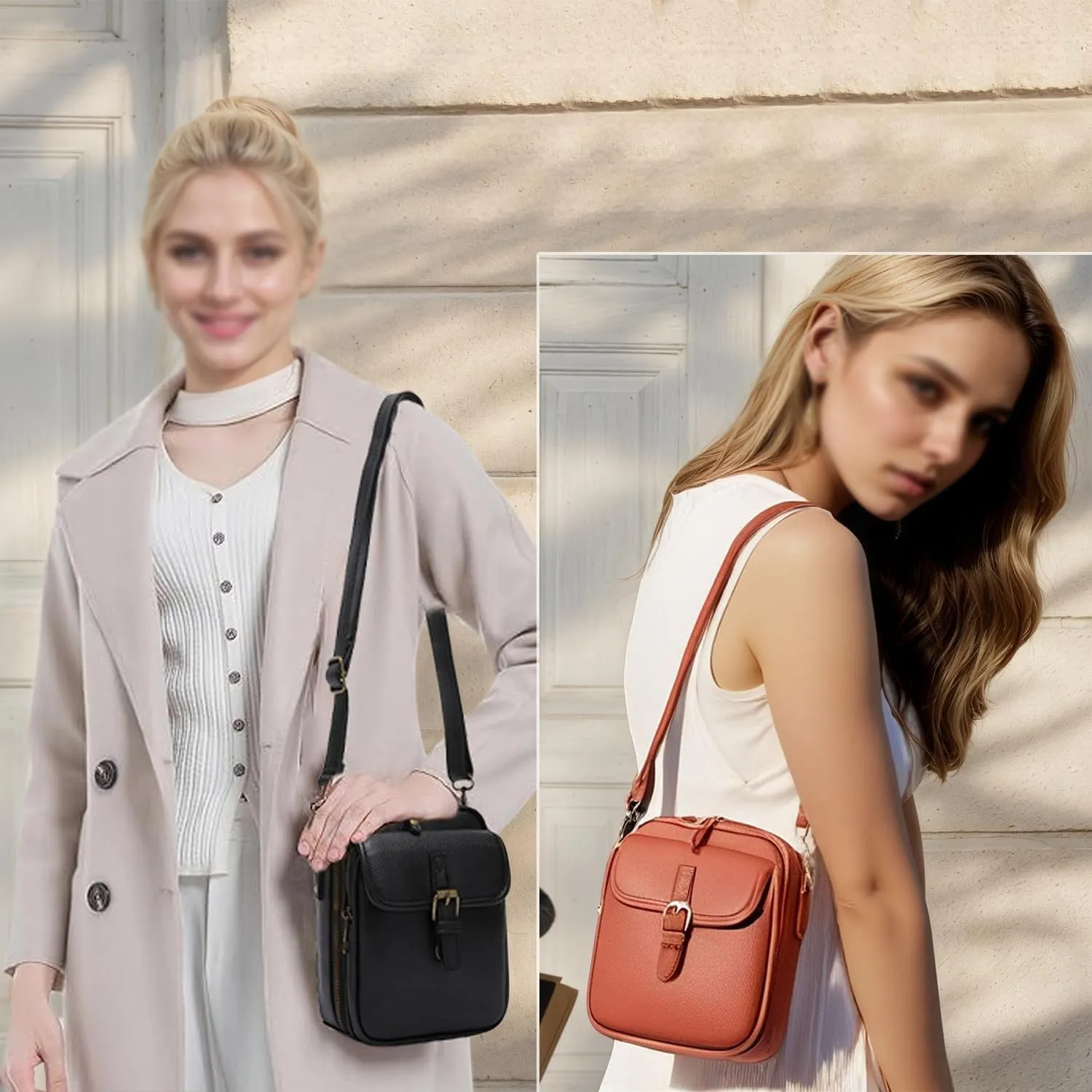 Collaboraten Crossbody Leather Bag, Urvashi Crossbody Bags for Women, Double-Layer Large Capacity Crossbody Bags