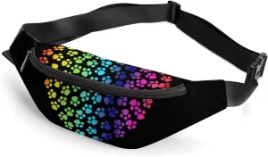 Coloful Paw Print Heart Crossbody Fanny Pack Waist Packs Adjustable Shoulder Bags Sling Bag for Hiking Running Cycling