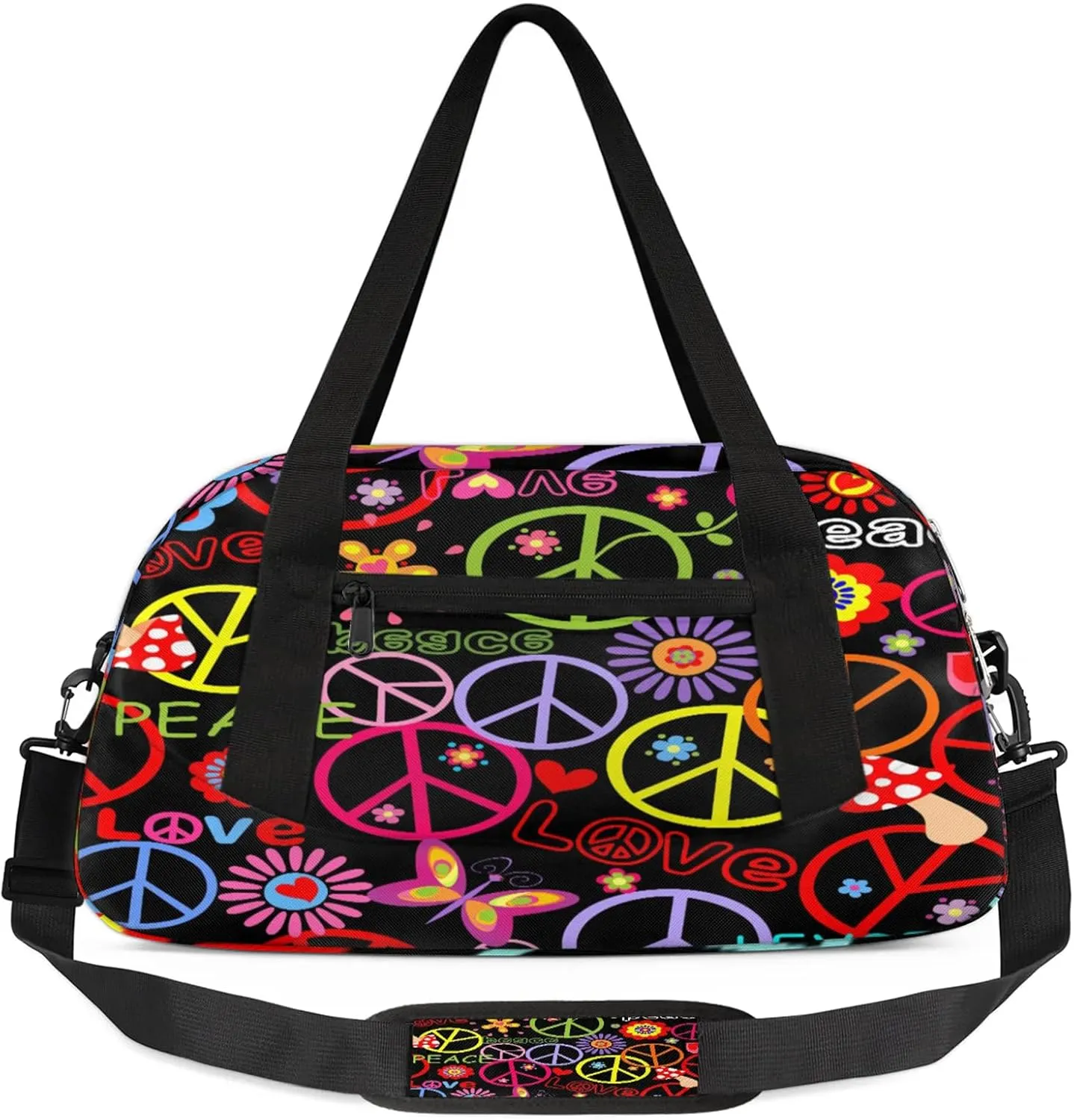 Color Peace Pattern Kids Duffel Bag Lightweight Waterproof Sports Gym Bag with Front Zipper Pocket Foldable Weekender Overnight Bag for School Practice Gymnastic Ballet