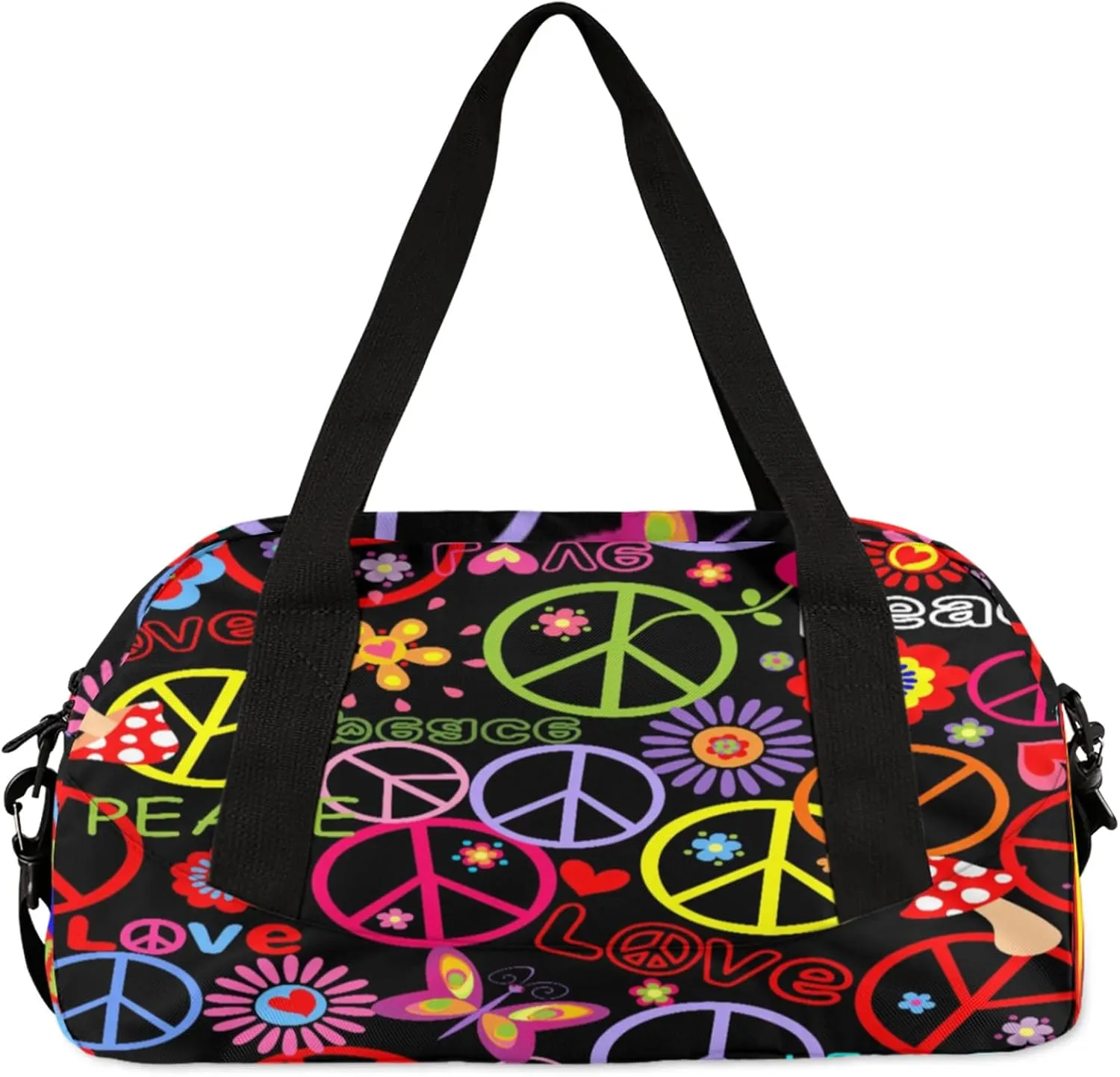 Color Peace Pattern Kids Duffel Bag Lightweight Waterproof Sports Gym Bag with Front Zipper Pocket Foldable Weekender Overnight Bag for School Practice Gymnastic Ballet