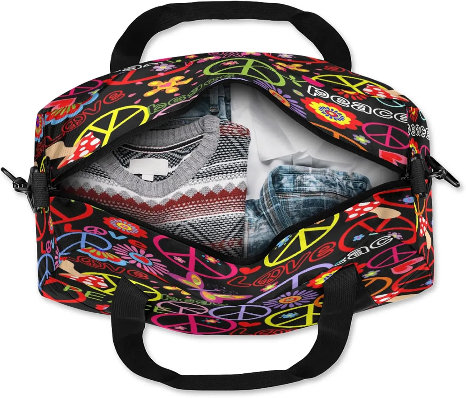 Color Peace Pattern Kids Duffel Bag Lightweight Waterproof Sports Gym Bag with Front Zipper Pocket Foldable Weekender Overnight Bag for School Practice Gymnastic Ballet
