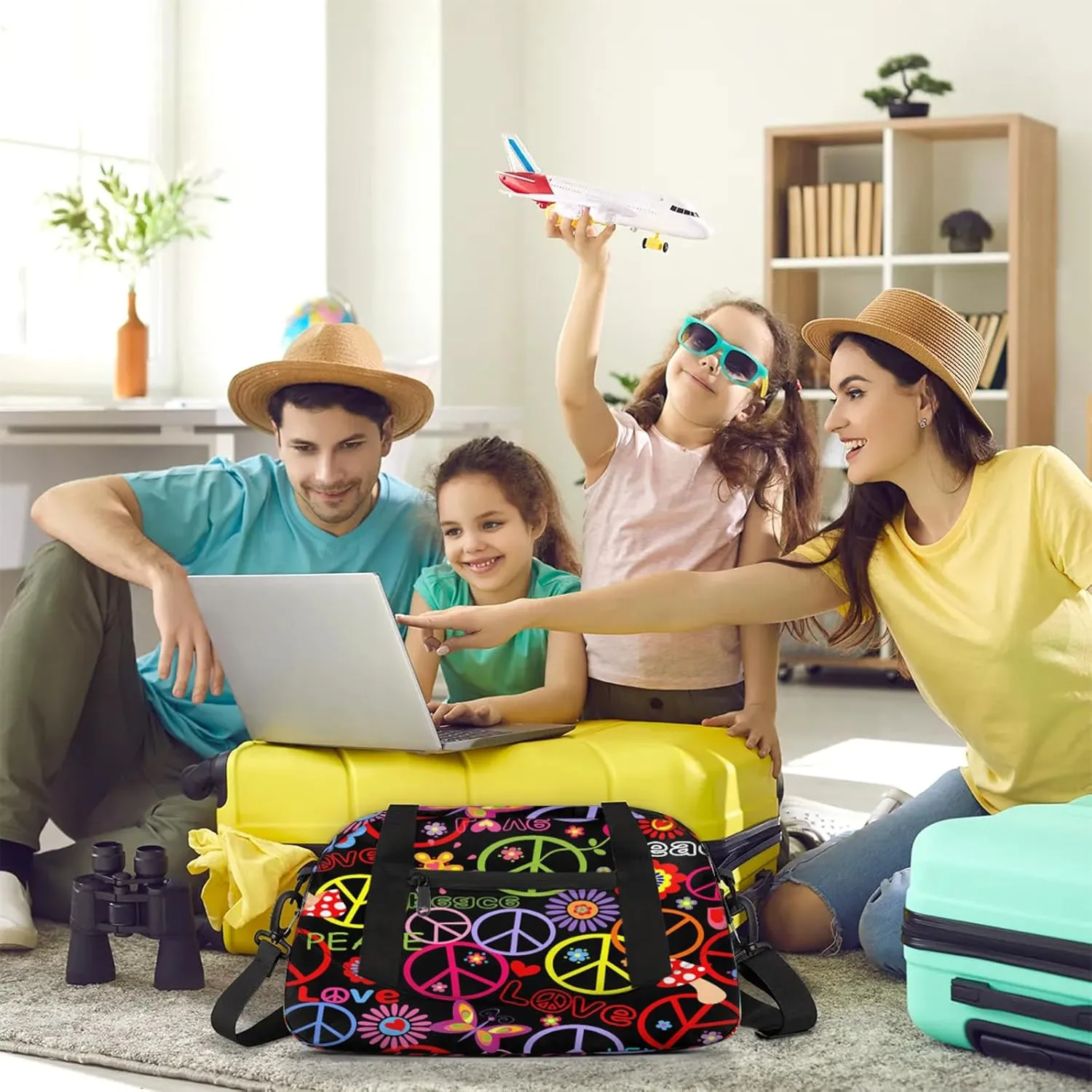 Color Peace Pattern Kids Duffel Bag Lightweight Waterproof Sports Gym Bag with Front Zipper Pocket Foldable Weekender Overnight Bag for School Practice Gymnastic Ballet