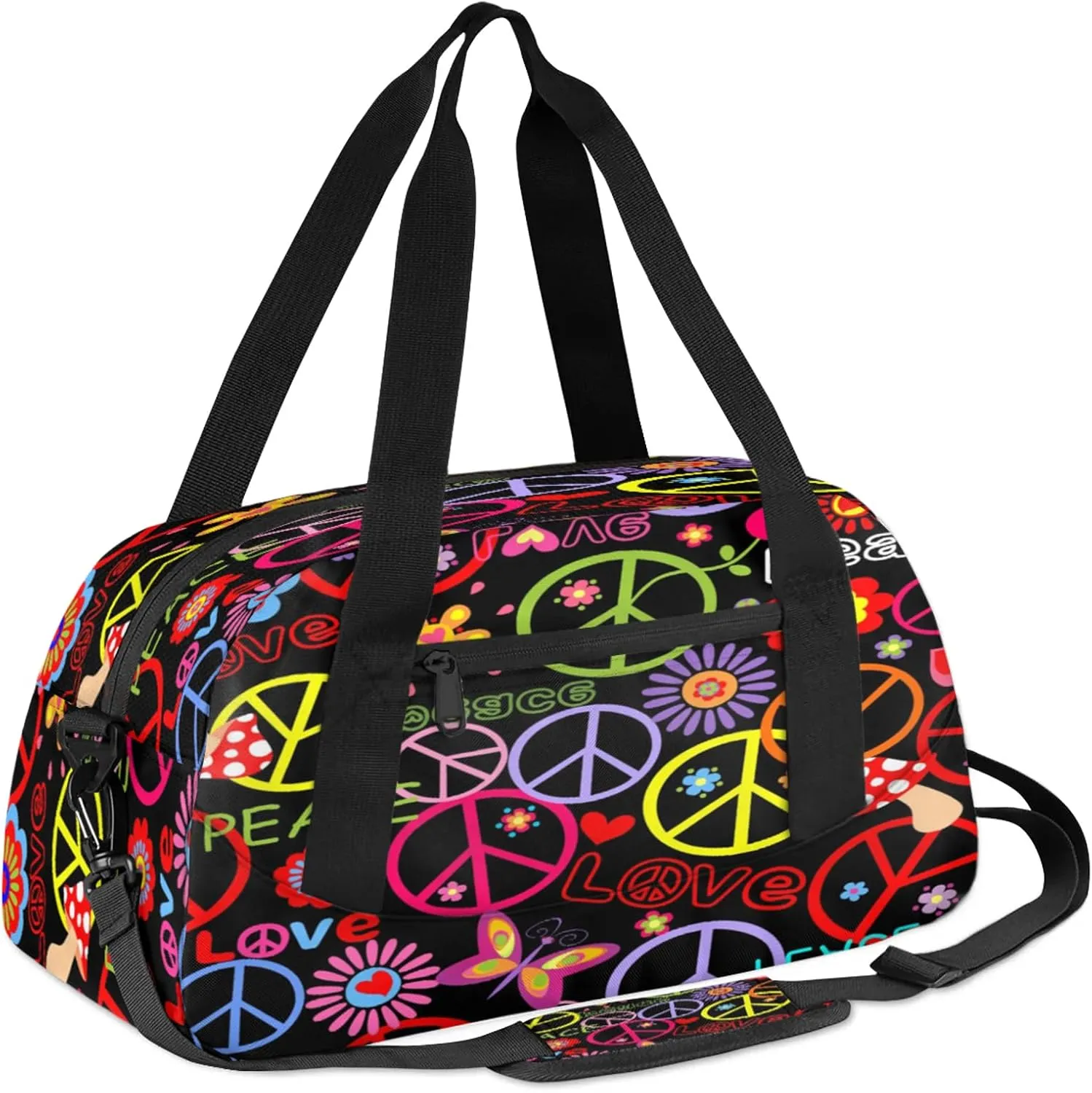 Color Peace Pattern Kids Duffel Bag Lightweight Waterproof Sports Gym Bag with Front Zipper Pocket Foldable Weekender Overnight Bag for School Practice Gymnastic Ballet