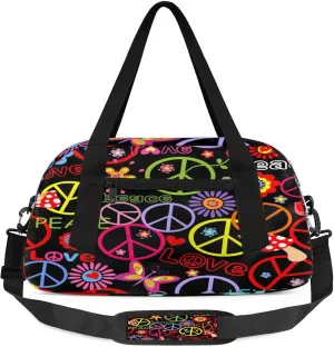Color Peace Pattern Kids Duffel Bag Lightweight Waterproof Sports Gym Bag with Front Zipper Pocket Foldable Weekender Overnight Bag for School Practice Gymnastic Ballet
