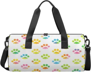 Color Pet Footprints Travel Duffel Bag Cartoon Pet Footprints Sports Gym Bag Men Women Sports Travel Luggage Bag 17.6”×9”×9 “ Duffel Bag Weekend Overnight Gym Bag Nvenient For Carrying