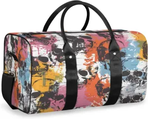 Color Skull Gothic Skeleton Travel Duffle Bag, Sports Gym Bags for Women Men, Carry On Weekender Overnight Workout Airplane Trips Bag