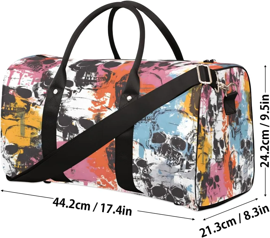 Color Skull Gothic Skeleton Travel Duffle Bag, Sports Gym Bags for Women Men, Carry On Weekender Overnight Workout Airplane Trips Bag