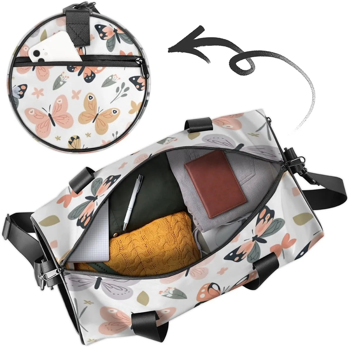 Colorful Butterfly Custom Duffel Bags Weekender Bags Custom Sport Duffel Bag Carry on Overnight Weekender Bag