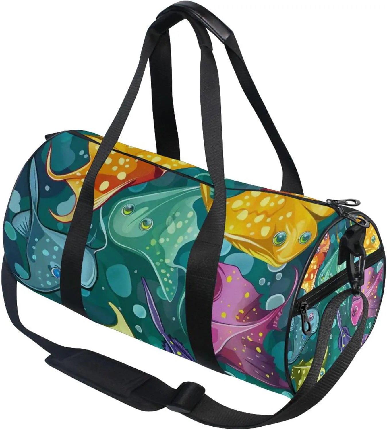 Colorful Cartoon Stingray Fish Gym Duffle Bag Women Men Sports Fitness Bag for Travel Workout Gymnastics Dance Ballet