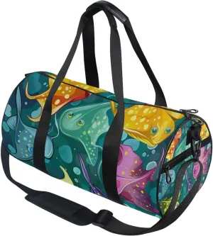 Colorful Cartoon Stingray Fish Gym Duffle Bag Women Men Sports Fitness Bag for Travel Workout Gymnastics Dance Ballet