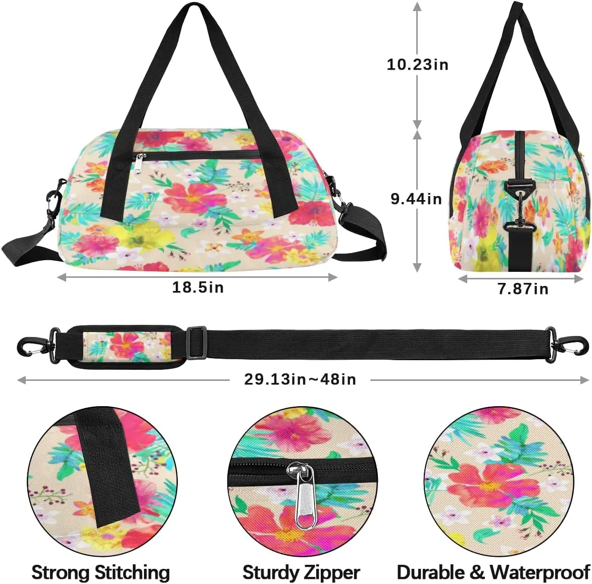 Colorful Floral Gym Bag, Duffle Bag, Weekender Bag, Duffel Bag, Overnight Bag, Travel Duffel Bag, Dance Bag, Tote Bag, Beach Bag, Pool Bag, Gym Duffle Bag, Carry on Bag