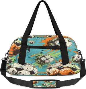 Colorful Football Kids Duffel Bag Lightweight Waterproof Sports Gym Bag with Front Zipper Pocket Foldable Weekender Overnight Bag for School Practice Gymnastic Ballet