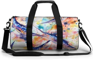 Colorful Marlin Sailfish Watercolor Printed Sports Gym Bag for Women Men Travel Duffel Bag Workout Weekender Bags
