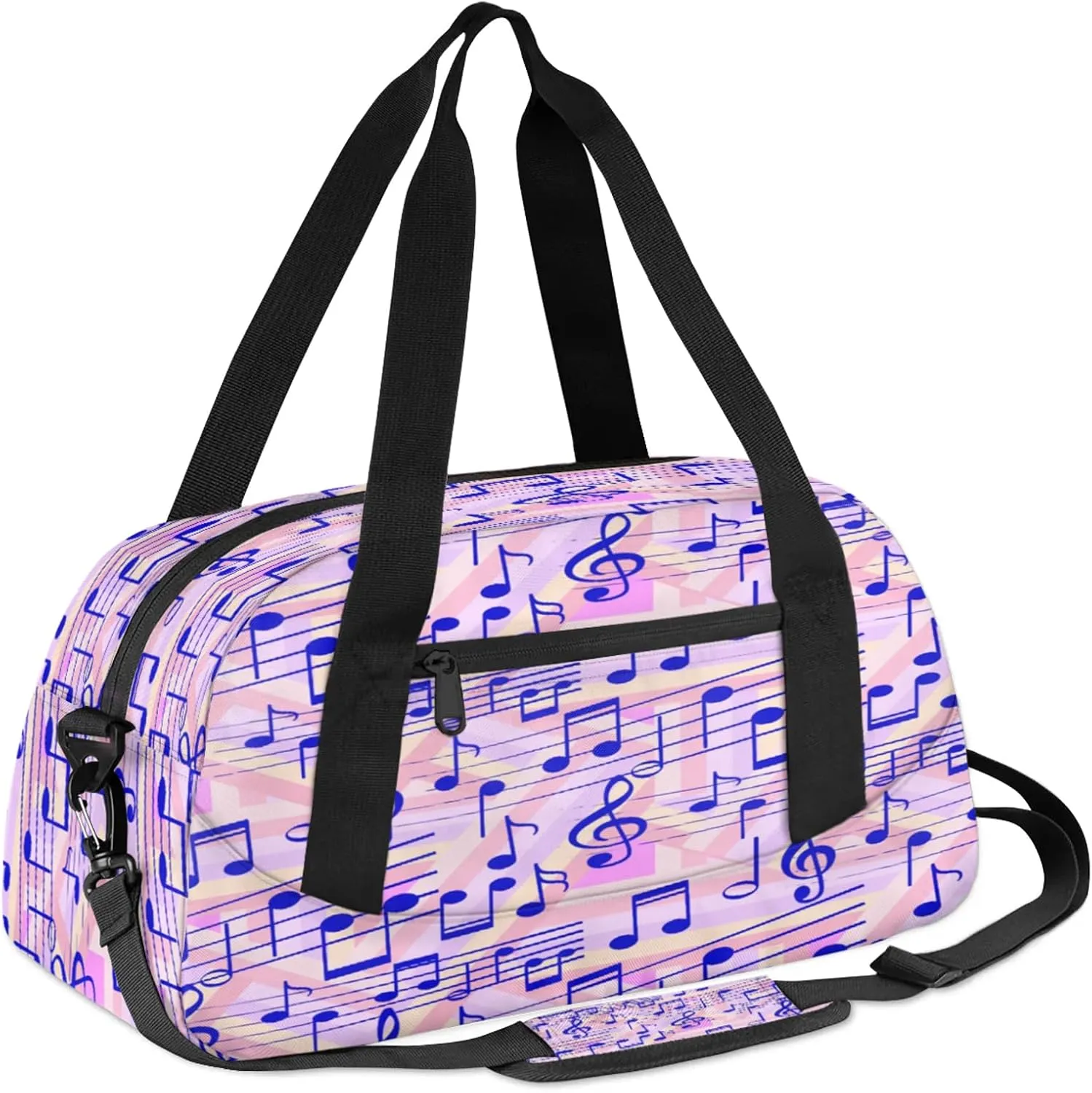 Colorful Music Note Pattern Kids Duffel Bag Lightweight Waterproof Sports Gym Bag with Front Zipper Pocket Foldable Weekender Overnight Bag for School Practice Gymnastic Ballet