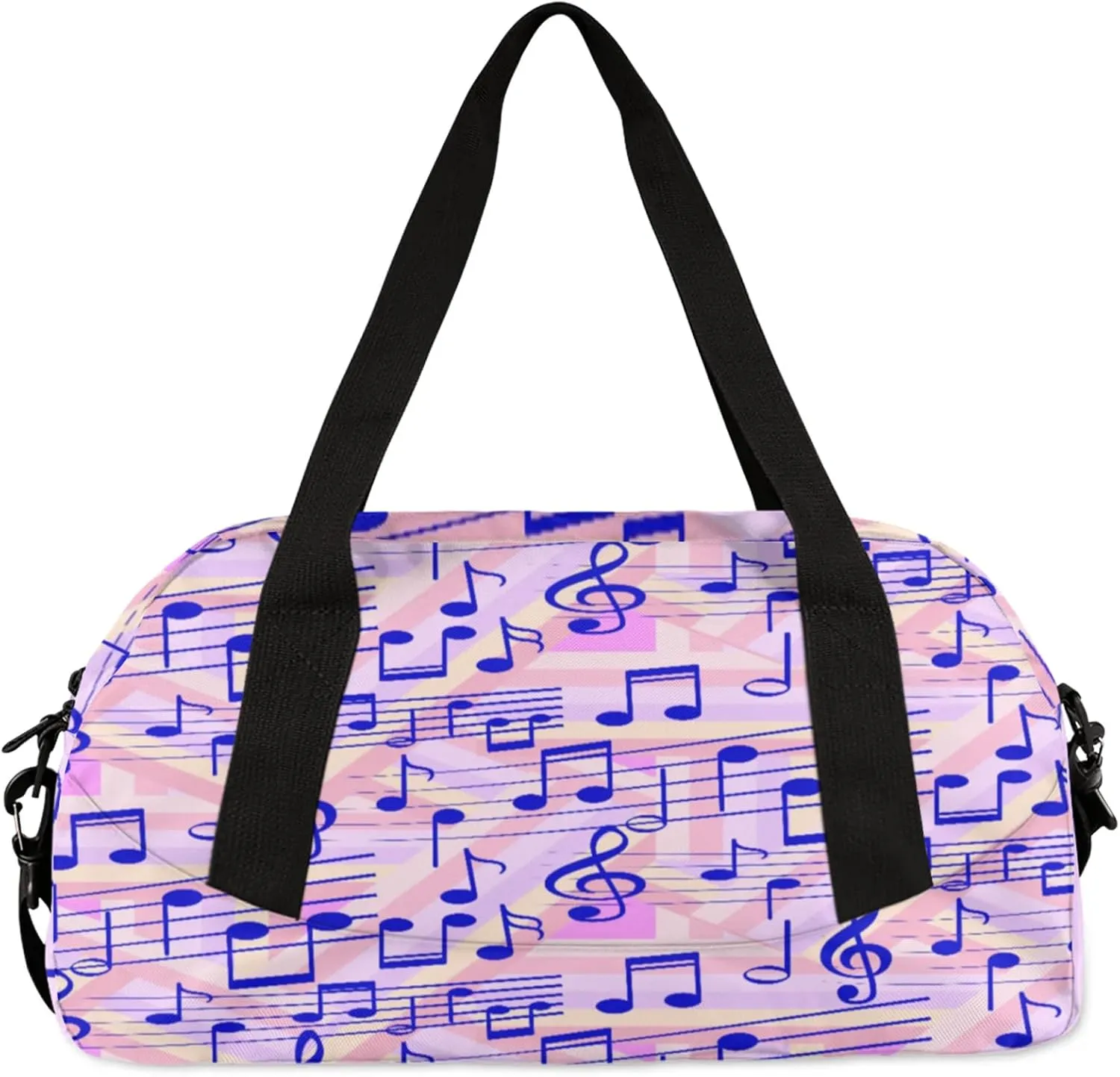 Colorful Music Note Pattern Kids Duffel Bag Lightweight Waterproof Sports Gym Bag with Front Zipper Pocket Foldable Weekender Overnight Bag for School Practice Gymnastic Ballet