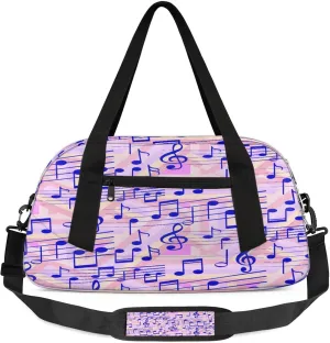 Colorful Music Note Pattern Kids Duffel Bag Lightweight Waterproof Sports Gym Bag with Front Zipper Pocket Foldable Weekender Overnight Bag for School Practice Gymnastic Ballet