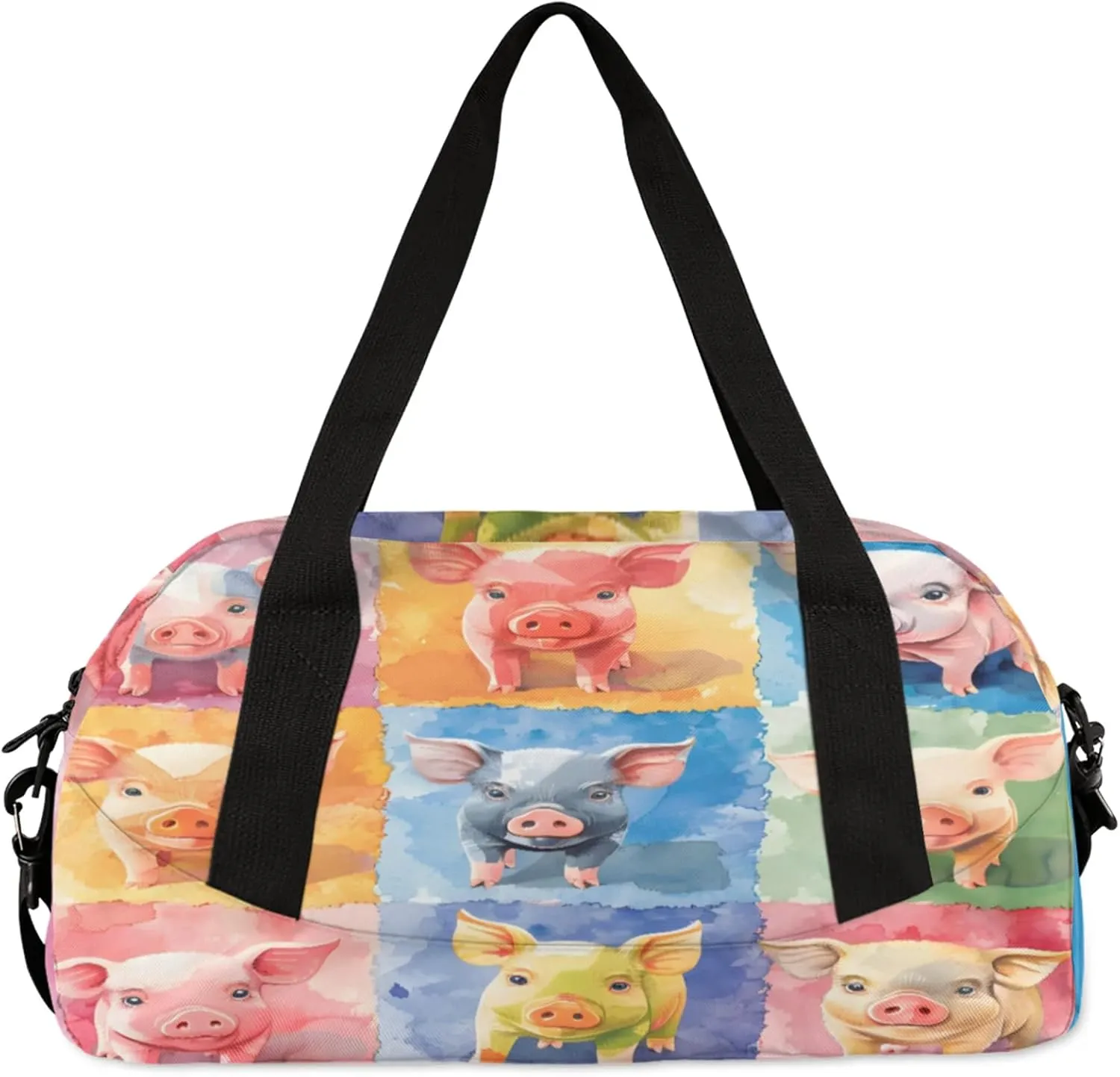 Colorful Pigs Pattern Kids Duffel Bag Lightweight Waterproof Sports Gym Bag with Front Zipper Pocket Foldable Weekender Overnight Bag for School Practice Gymnastic Ballet