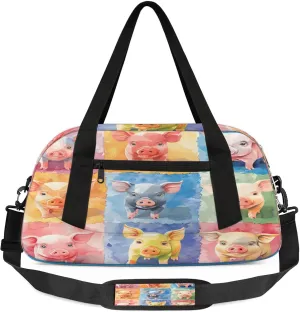 Colorful Pigs Pattern Kids Duffel Bag Lightweight Waterproof Sports Gym Bag with Front Zipper Pocket Foldable Weekender Overnight Bag for School Practice Gymnastic Ballet