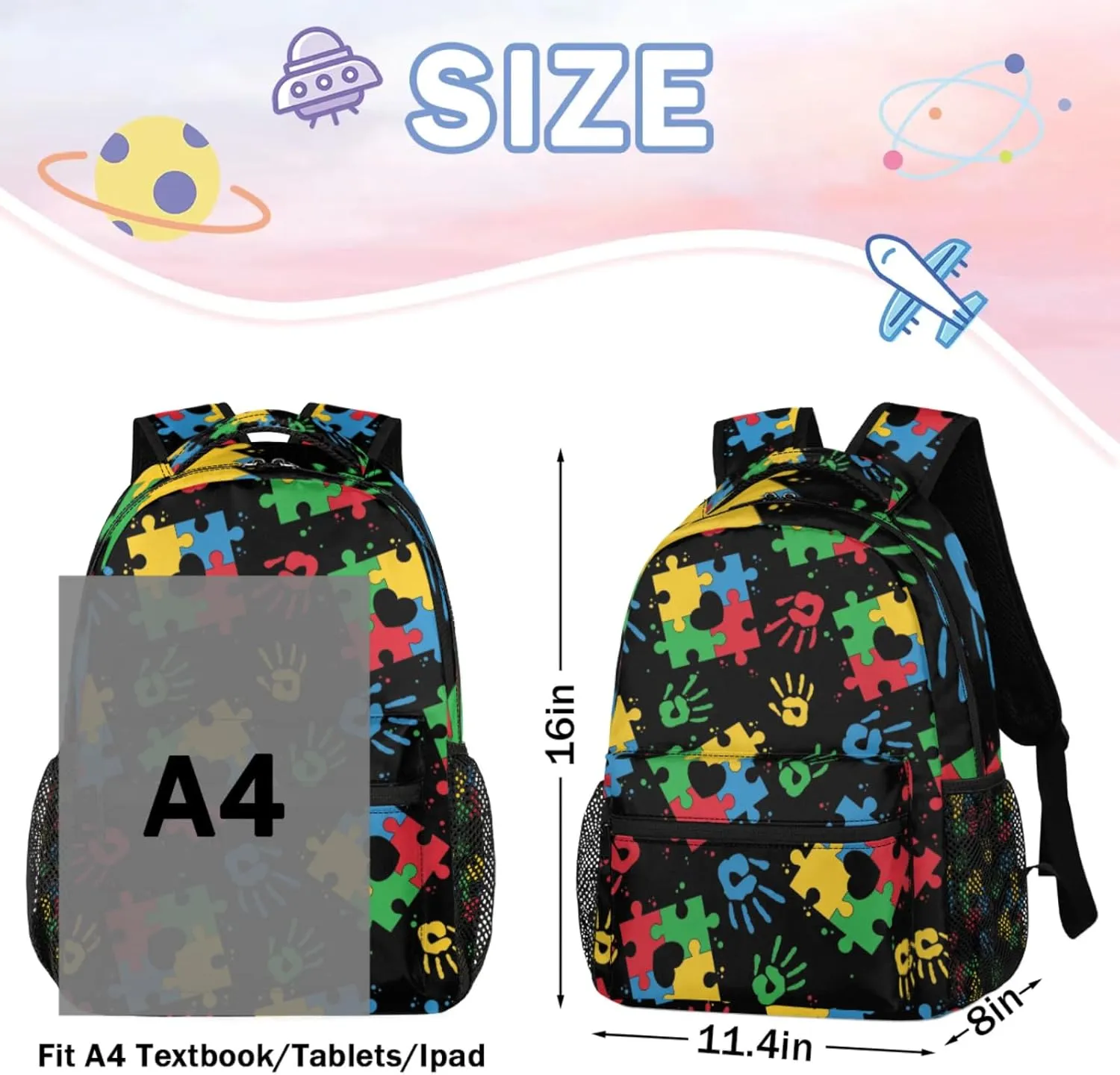 Colorful Puzzle Kids Backpack for Boys Girls - Autism Awareness College Middle School Bag Student Bookbag for Teens - Casual Daypack Travel Laptop Backpacks