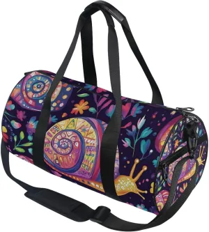 Colorful Snails and Flowers Ethnic Gym Duffle Bag for Women Men Sports Fitness Bag Workout Travel Gymnastics Dance Ballet